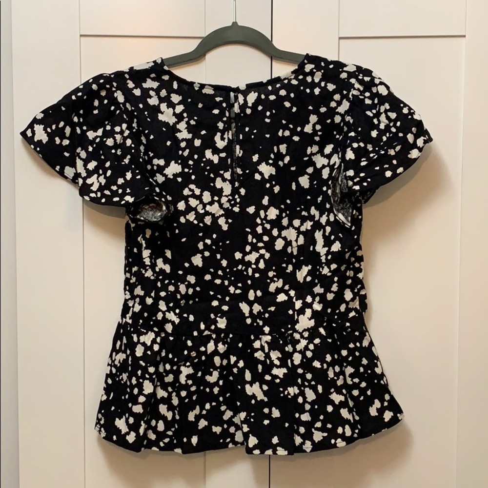 NEW! Black & White Speckled Spots Peplum Top - Picture 2 of 4